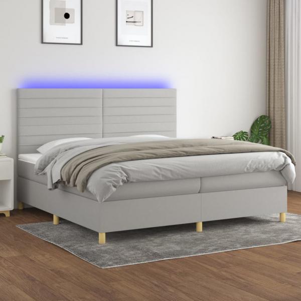 ARDEBO.de - Boxspringbett mit Matratze & LED Hellgrau 200x200 cm Stoff