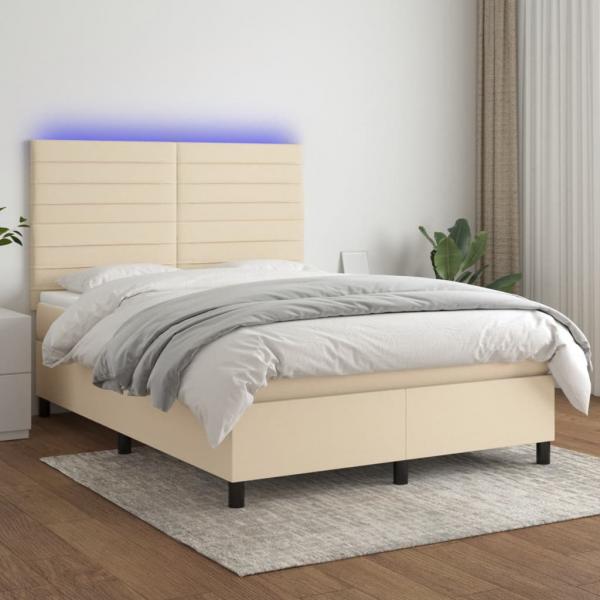 ARDEBO.de - Boxspringbett mit Matratze & LED Creme 140x190 cm Stoff