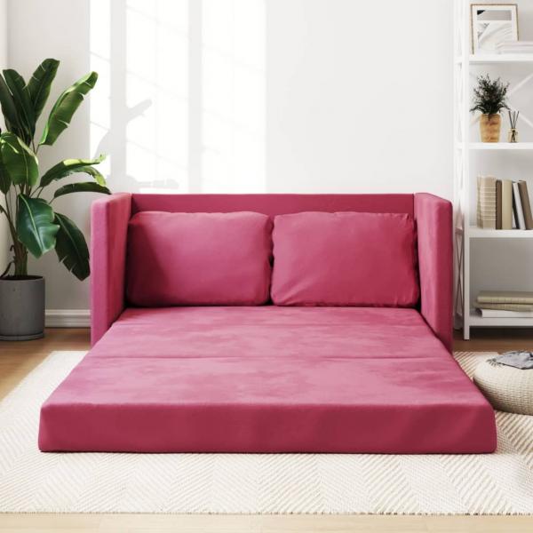 ARDEBO.de - Bodensofa mit Schlaffunktion Weinrot 122x204x55 cm Samt