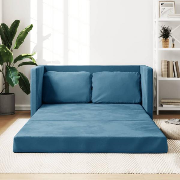 ARDEBO.de - Bodensofa mit Schlaffunktion Blau 122x204x55 cm Samt