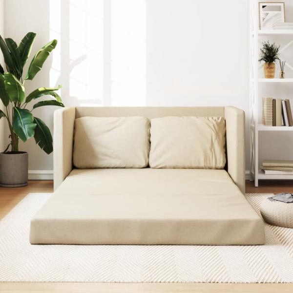 ARDEBO.de - Bodensofa mit Schlaffunktion Creme 112x174x55 cm Stoff