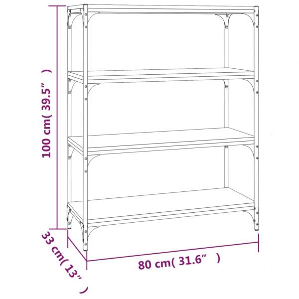 Bücherregal Räuchereiche 80x33x100 cm Holzwerkstoff und Stahl