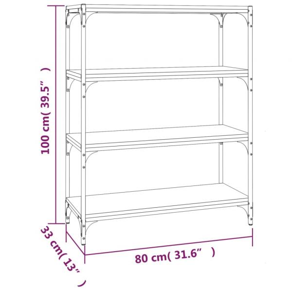 Bücherregal Grau Sonoma 80x33x100 cm Holzwerkstoff und Stahl