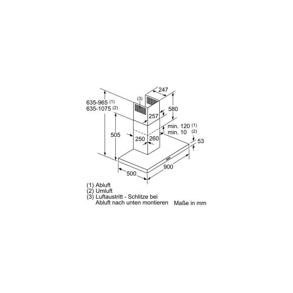 Siemens LC96BBC60 iQ100 EEK: B Wandesse, 90cm breit, 619 m³/h, Ab-/Umluft, LED-Beleuchtung, schwarz