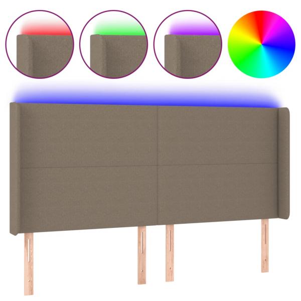 LED Kopfteil Taupe 203x16x118/128 cm Stoff