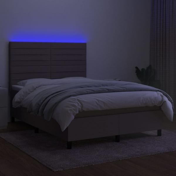 Boxspringbett mit Matratze & LED Taupe 140x190 cm Stoff