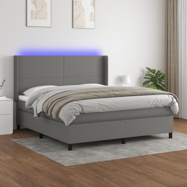 ARDEBO.de - Boxspringbett mit Matratze & LED Dunkelgrau 160x200 cm Stoff