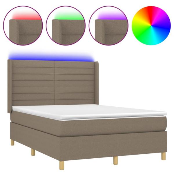 Boxspringbett mit Matratze & LED Taupe 140x190 cm Stoff