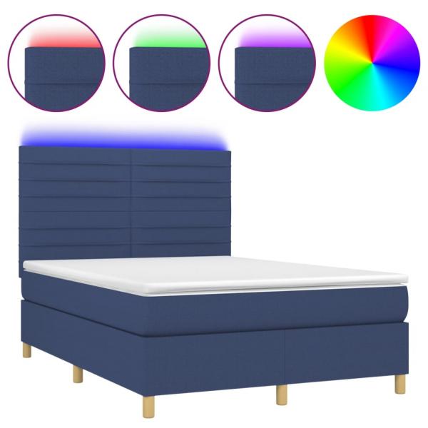 Boxspringbett mit Matratze & LED Blau 140x190 cm Stoff