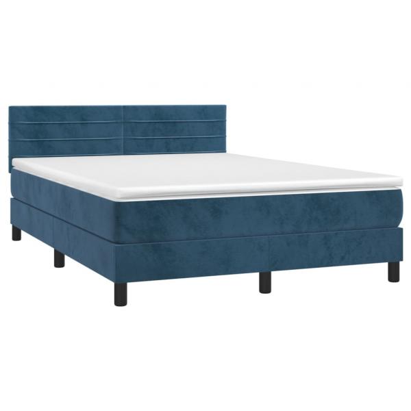 Boxspringbett mit Matratze & LED Dunkelblau 140x190 cm Samt