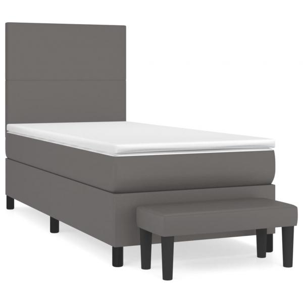 Boxspringbett mit Matratze Grau 100x200 cm Kunstleder