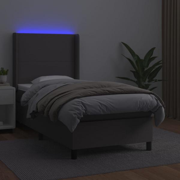 Boxspringbett mit Matratze & LED Grau 100x200 cm Kunstleder