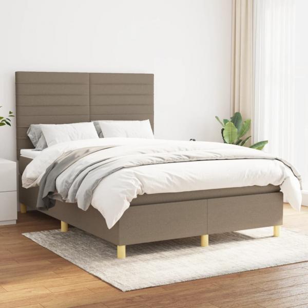 ARDEBO.de - Boxspringbett mit Matratze Taupe 140x190 cm Stoff