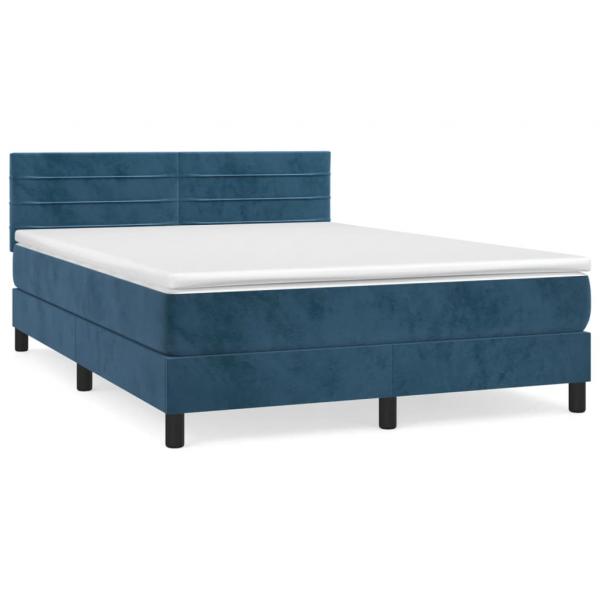 Boxspringbett mit Matratze Dunkelblau 140x190 cm Samt