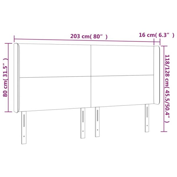 LED Kopfteil Grau 203x16x118/128 cm Kunstleder