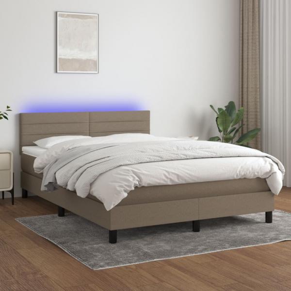 ARDEBO.de - Boxspringbett mit Matratze & LED Taupe 140x200 cm Stoff