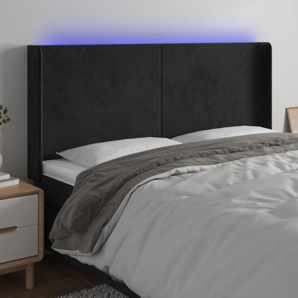 ARDEBO.de - LED Kopfteil Schwarz 183x16x118/128 cm Samt