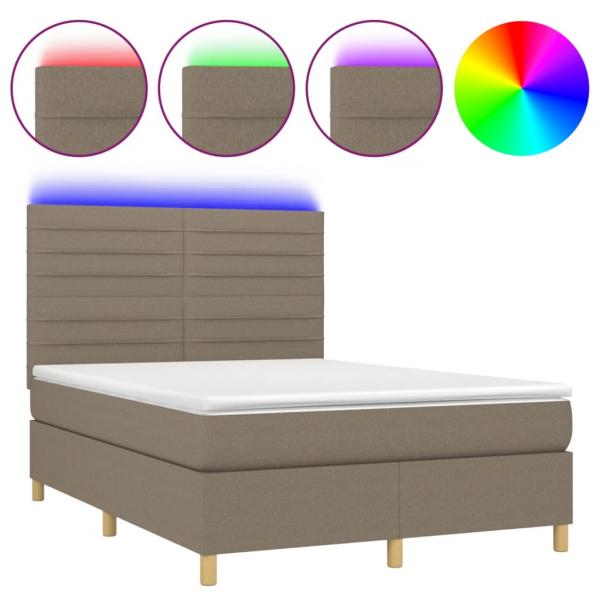 Boxspringbett mit Matratze & LED Taupe 140x200 cm Stoff