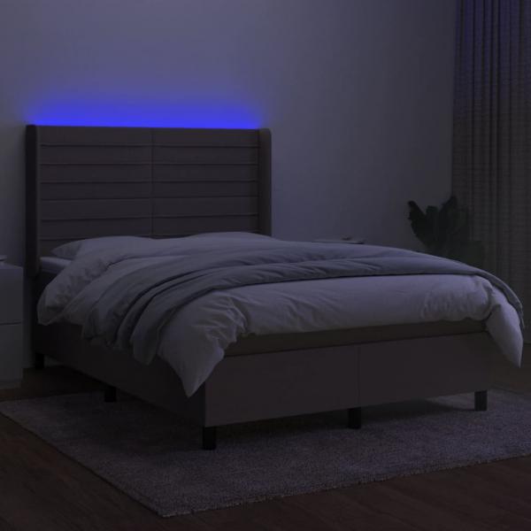 Boxspringbett mit Matratze & LED Taupe 140x200 cm Stoff