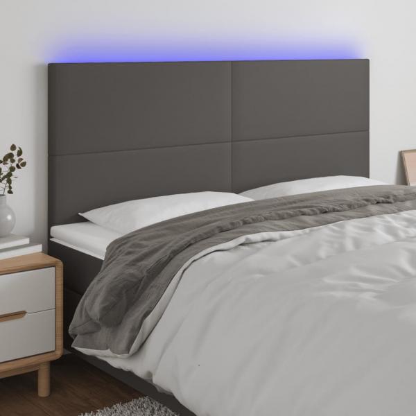 ARDEBO.de - LED Kopfteil Grau 200x5x118/128 cm Kunstleder