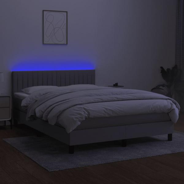 Boxspringbett mit Matratze & LED Hellgrau 140x190 cm Stoff