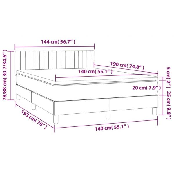 Boxspringbett mit Matratze & LED Hellgrau 140x190 cm Stoff