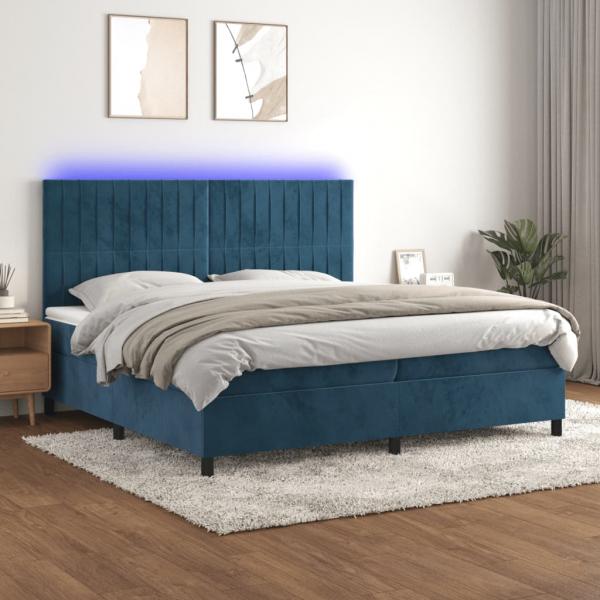 ARDEBO.de - Boxspringbett mit Matratze & LED Dunkelblau 200x200 cm Samt