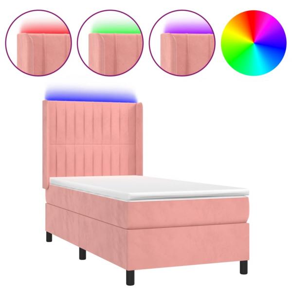 Boxspringbett mit Matratze & LED Rosa 100x200 cm Samt