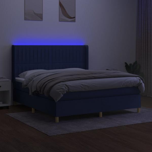 Boxspringbett mit Matratze & LED Blau 180x200 cm Stoff