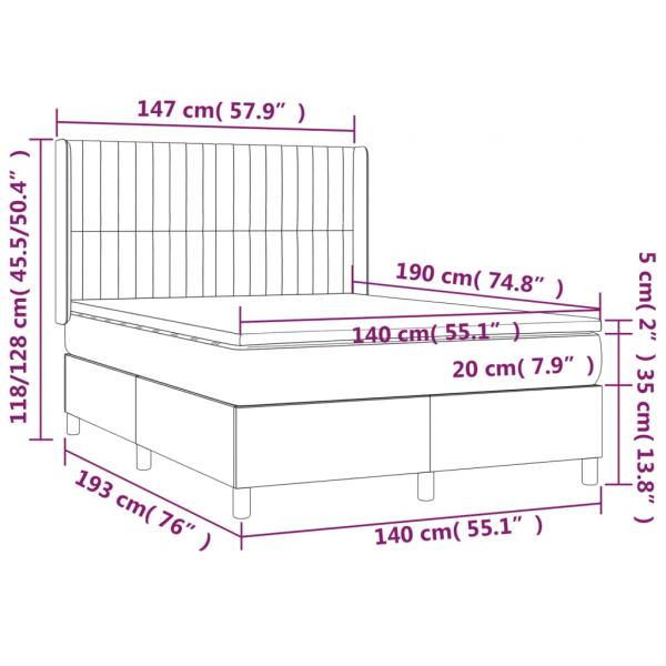 Boxspringbett mit Matratze Hellgrau 140x190 cm Stoff