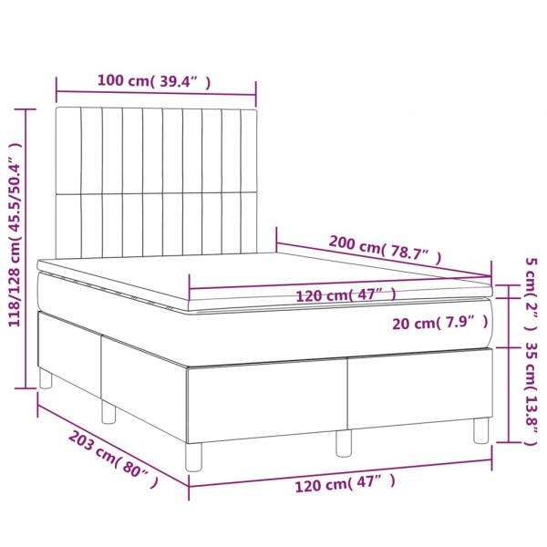 Boxspringbett mit Matratze & LED Dunkelgrau 120x200 cm Stoff