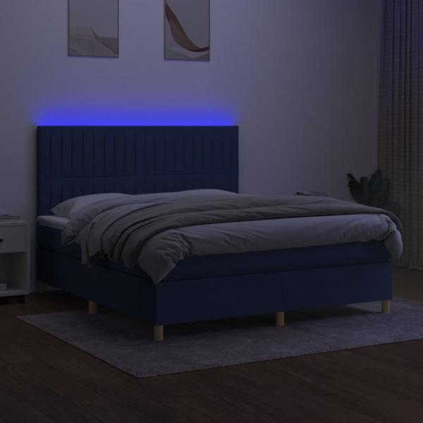 Boxspringbett mit Matratze & LED Blau 180x200 cm Stoff