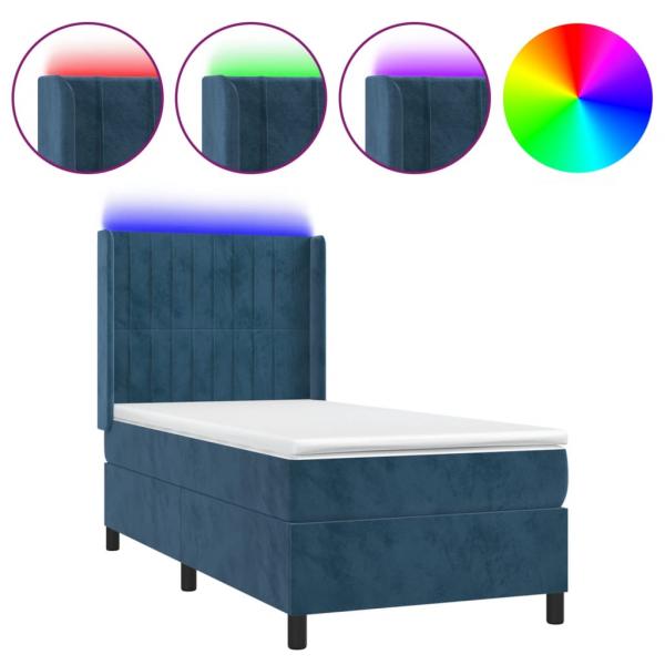 Boxspringbett mit Matratze & LED Dunkelblau 100x200 cm Samt