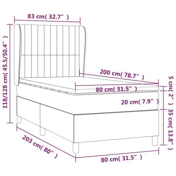 Boxspringbett mit Matratze Dunkelgrau 80x200 cm Stoff