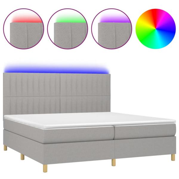 Boxspringbett mit Matratze & LED Hellgrau 200x200 cm Stoff