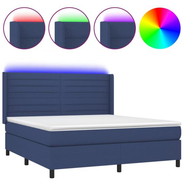 Boxspringbett mit Matratze & LED Blau 160x200 cm Stoff