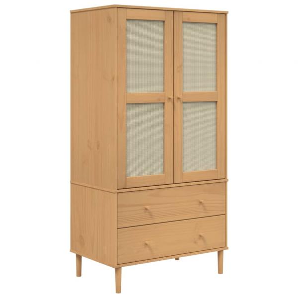 Kleiderschrank SENJA Rattan-Optik Braun 90x55x175cm Kiefernholz