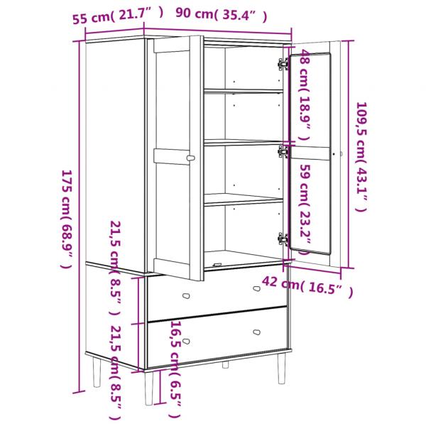 Kleiderschrank SENJA Rattan-Optik Braun 90x55x175cm Kiefernholz