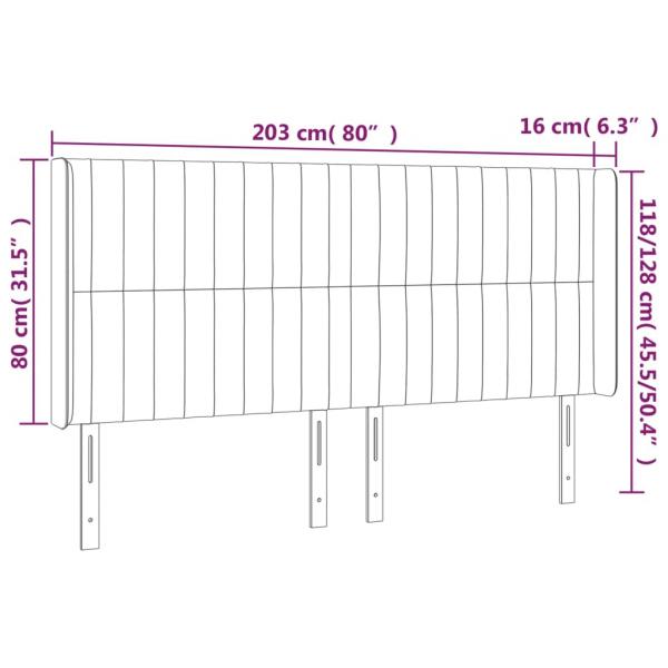 LED Kopfteil Dunkelgrau 203x16x118/128 cm Stoff