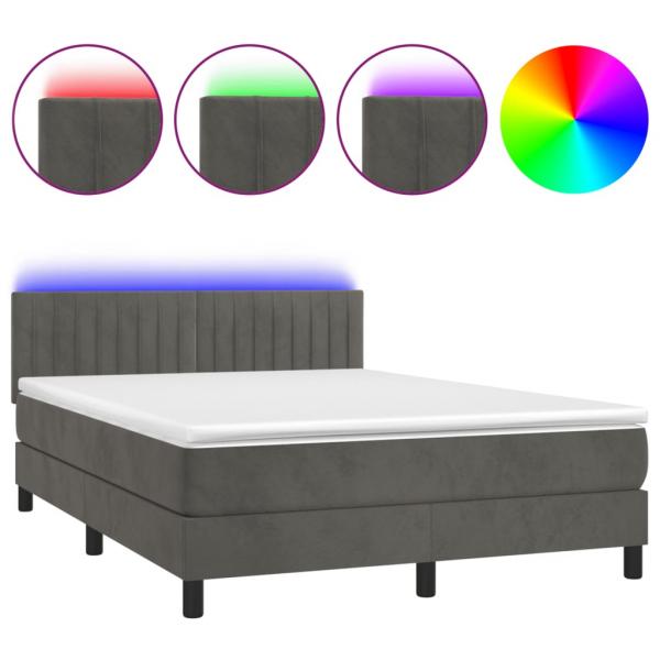 Boxspringbett mit Matratze & LED Dunkelgrau 140x190 cm Samt