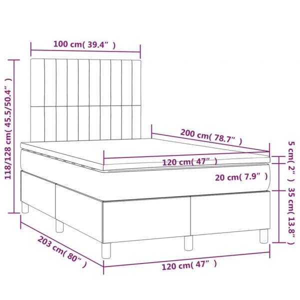 Boxspringbett mit Matratze & LED Hellgrau 120x200 cm Stoff