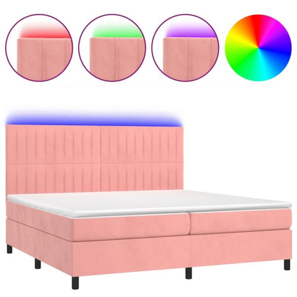 Boxspringbett mit Matratze & LED Rosa 200x200 cm Samt