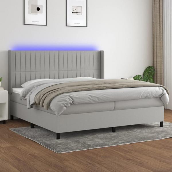 ARDEBO.de - Boxspringbett mit Matratze & LED Hellgrau 200x200 cm Stoff