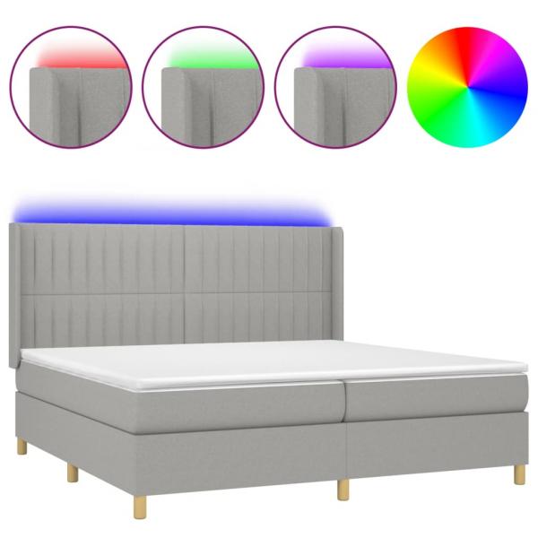 Boxspringbett mit Matratze & LED Hellgrau 200x200 cm Stoff