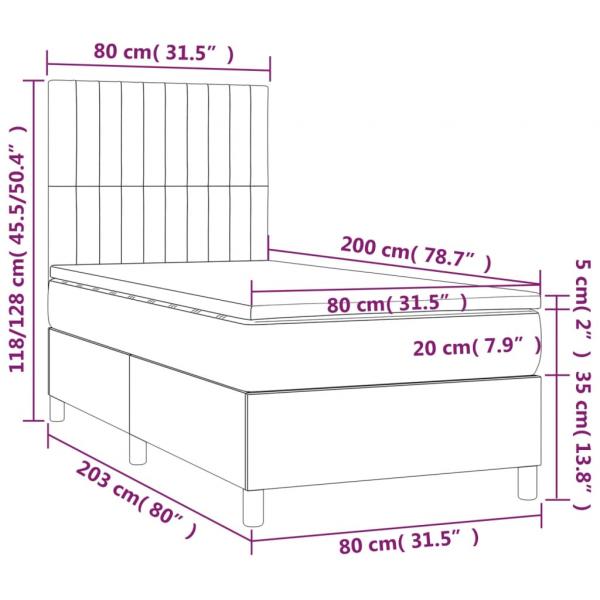 Boxspringbett mit Matratze Dunkelgrau 80x200 cm Stoff