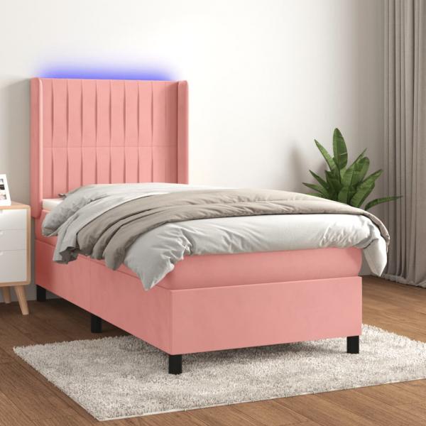 ARDEBO.de - Boxspringbett mit Matratze & LED Rosa 90x190 cm Samt