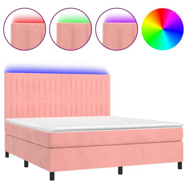 Boxspringbett mit Matratze & LED Rosa 160x200 cm Samt