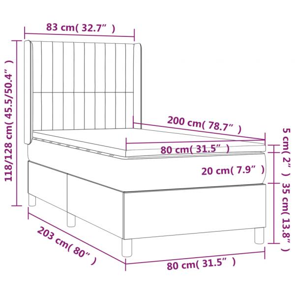 Boxspringbett mit Matratze Dunkelgrau 80x200 cm Stoff