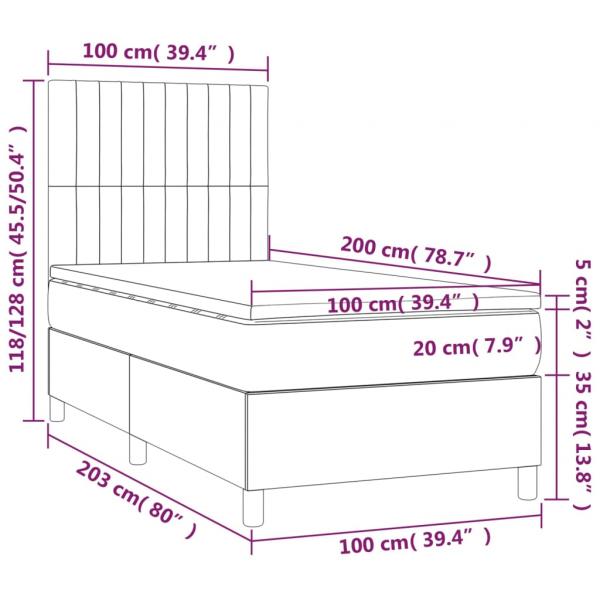 Boxspringbett mit Matratze & LED Hellgrau 100x200 cm Stoff