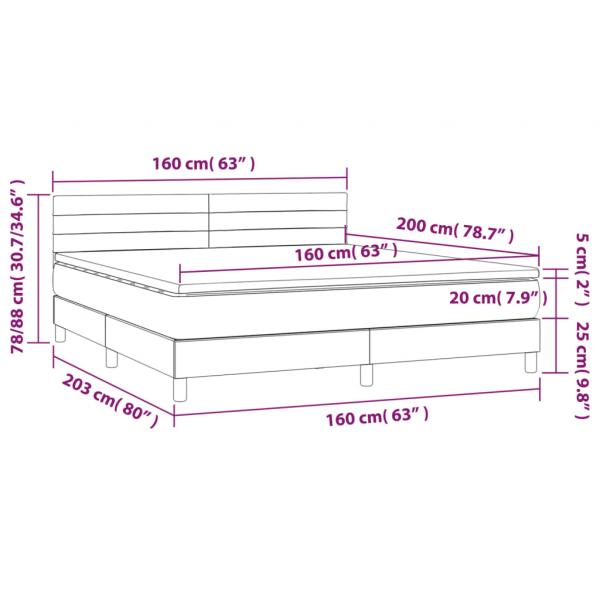 Boxspringbett mit Matratze & LED Hellgrau 160x200 cm Stoff